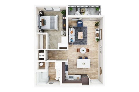 Floor plan for 1 bed, 1 bath, 774 sqft